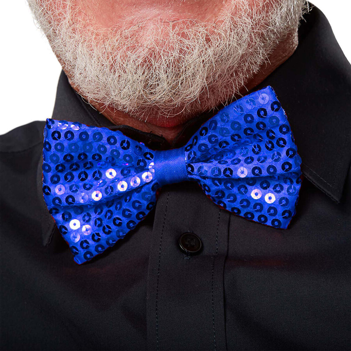 Gece Işıltısı Mavi Payetli Pullu Papyon 7x2 cm (5250)