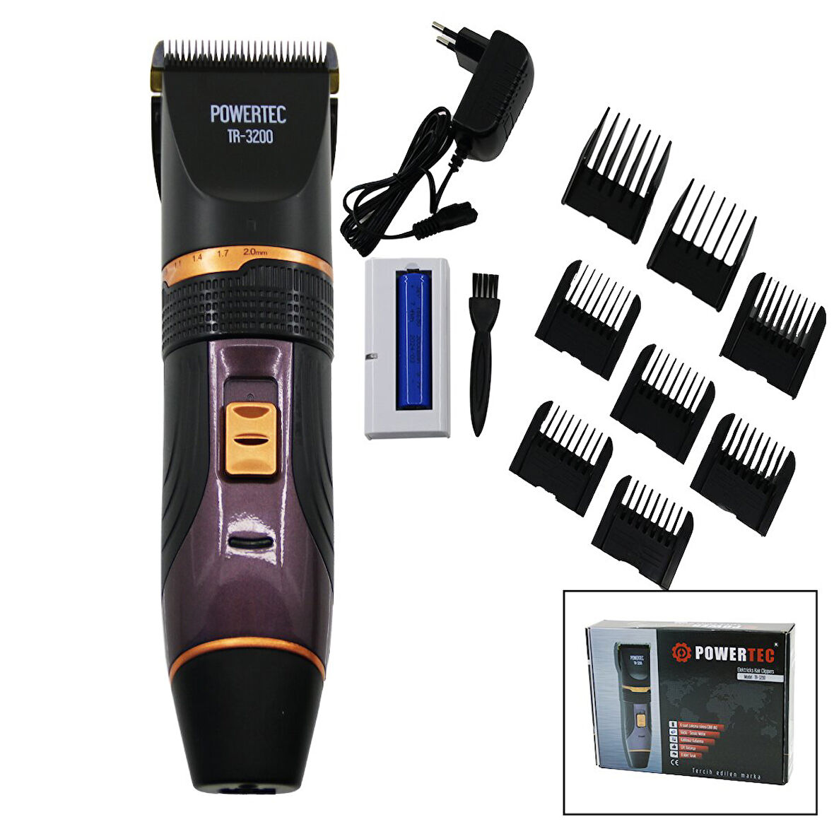 SAÇ SAKAL KESME TRAŞ MAKİNE ÇİFT BATARYA - TARAK AYARI - FİŞ ŞARJLI - 2 KADEME HIZ TR-3200 (5250)