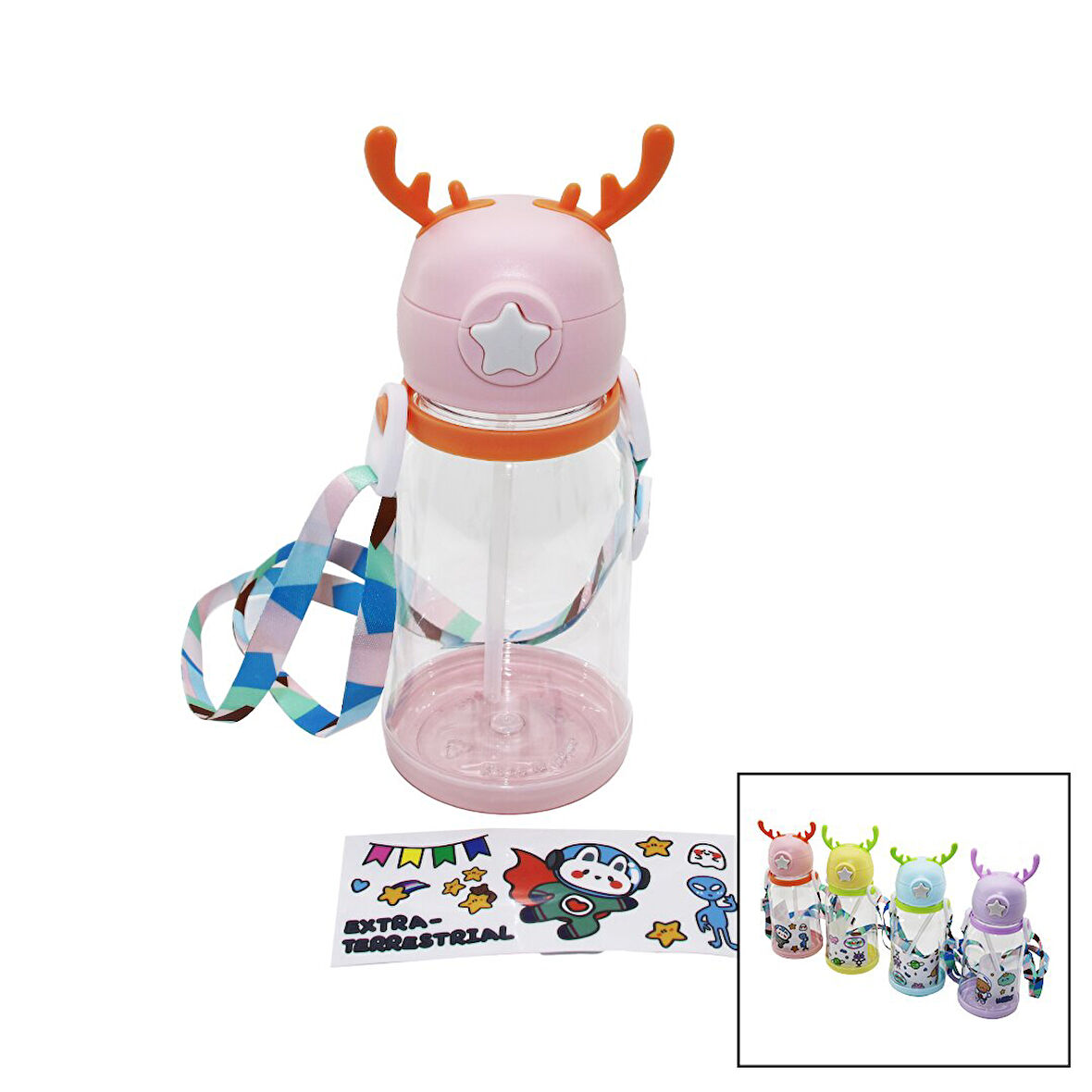 GEYİK MODELİ PİPETLİ ÇOCUK MATARA SULUK ASKI İPLİ (5250)