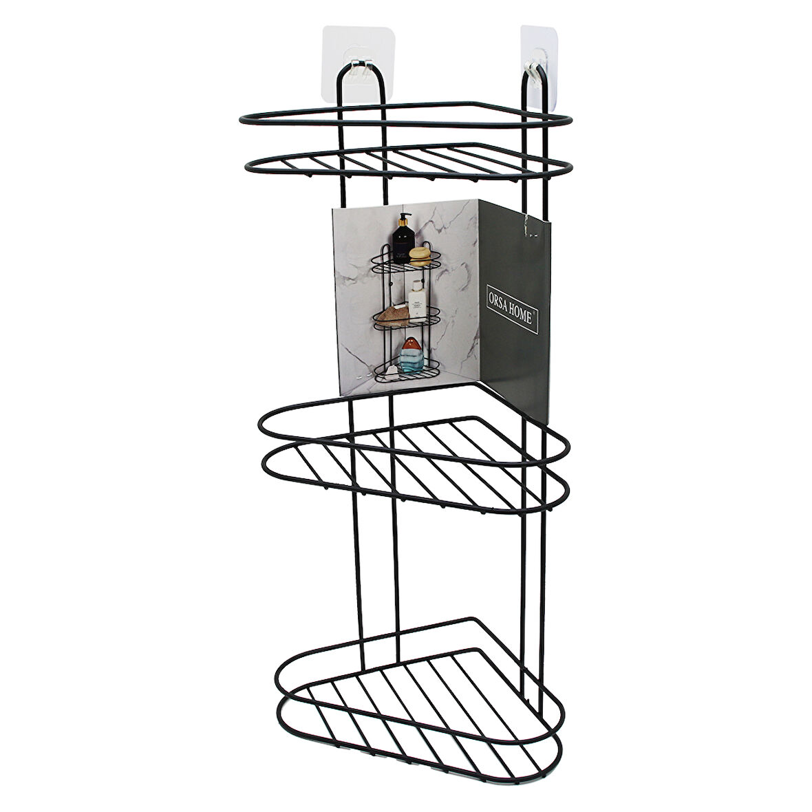 3 KATLI  SİYAH METAL KÖŞE RAFI (5250)