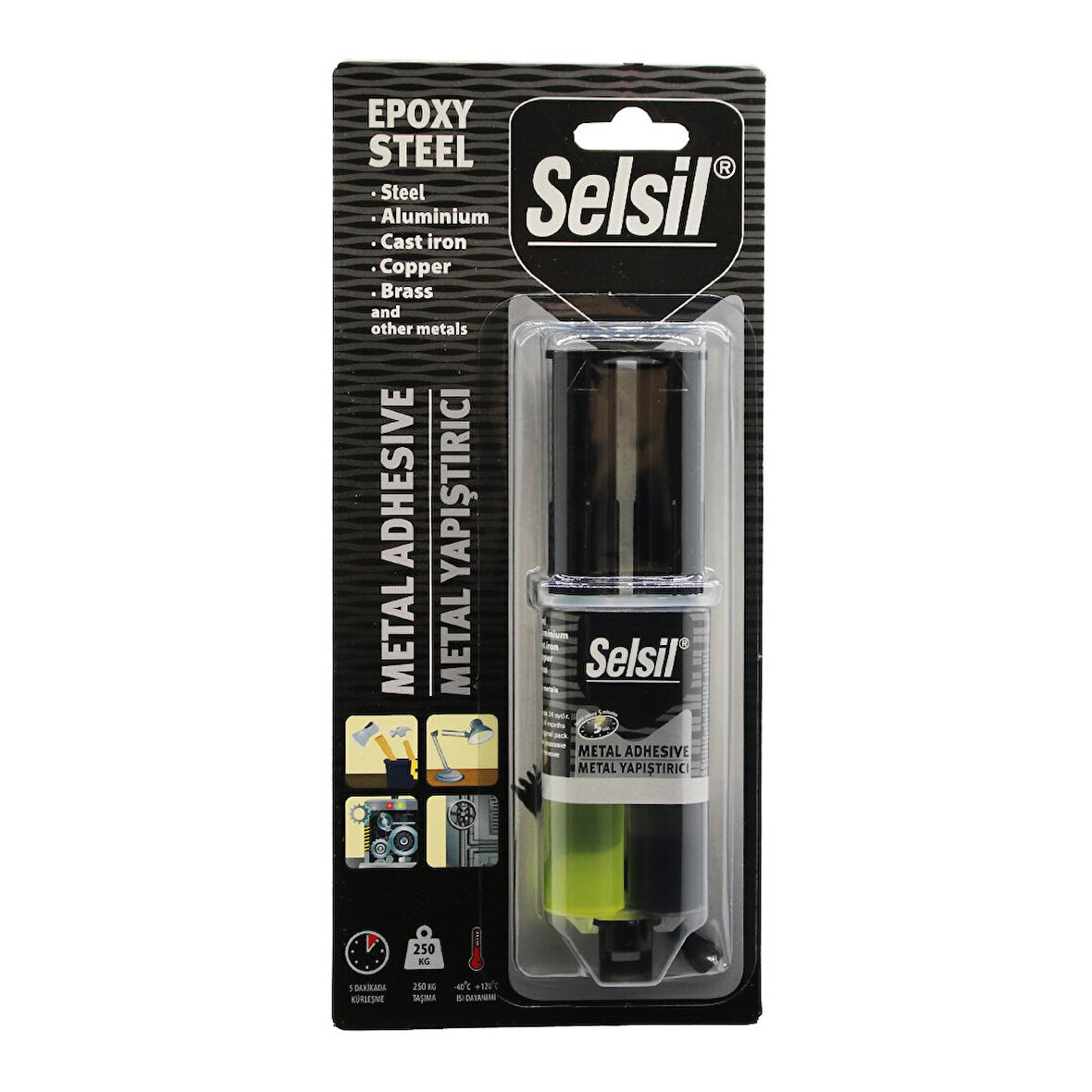 SELSİL EPOXY STEEL METAL ŞIRINGA EPOKSİ YAPIŞTIRICI 28GR. METAL - ÇELİK - ALÜMİNYUM - AHŞAP - PLASTİK (5250)