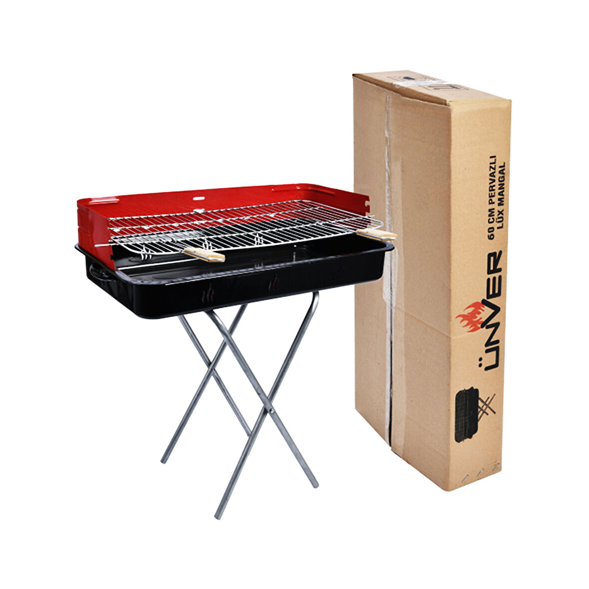 60CM  PERVAZLI PORTATİF AYAKLI MANGAL TEKLİ KUTULU (5250)