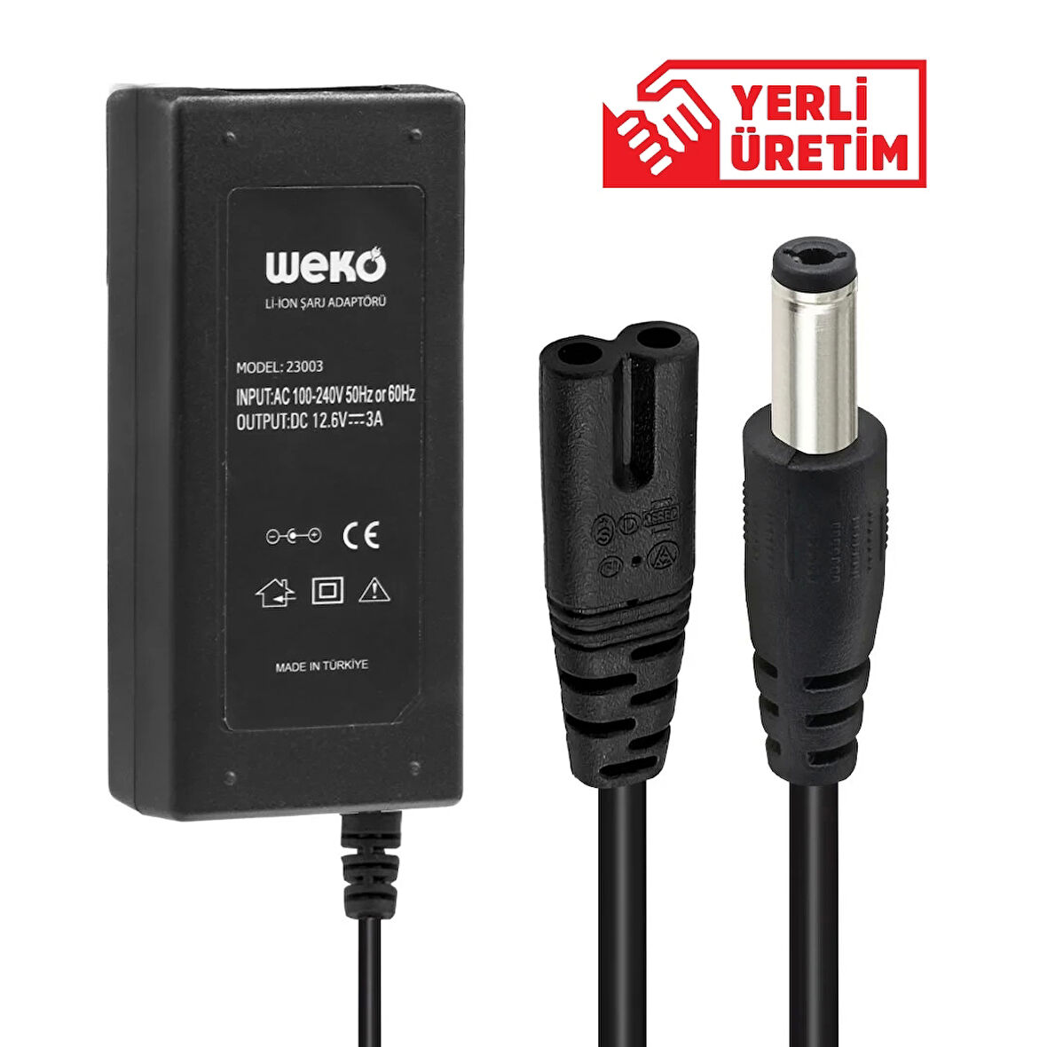 12.6 VOLT - 3 AMPER 5.5*2.5 UÇLU YERLİ ÜRETİM LI-ION BATARYA ŞARJ ADAPTÖRÜ (OUT:12V3A) (4172)