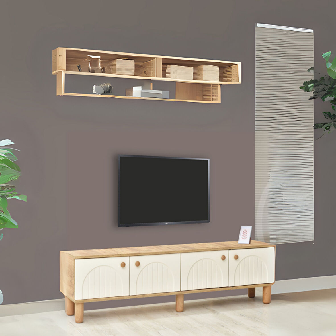 Lidya Tv Sehpası Atlantik Çam Krem Renkli 4 Kapaklı Tasarım 180x36x50 Cm
