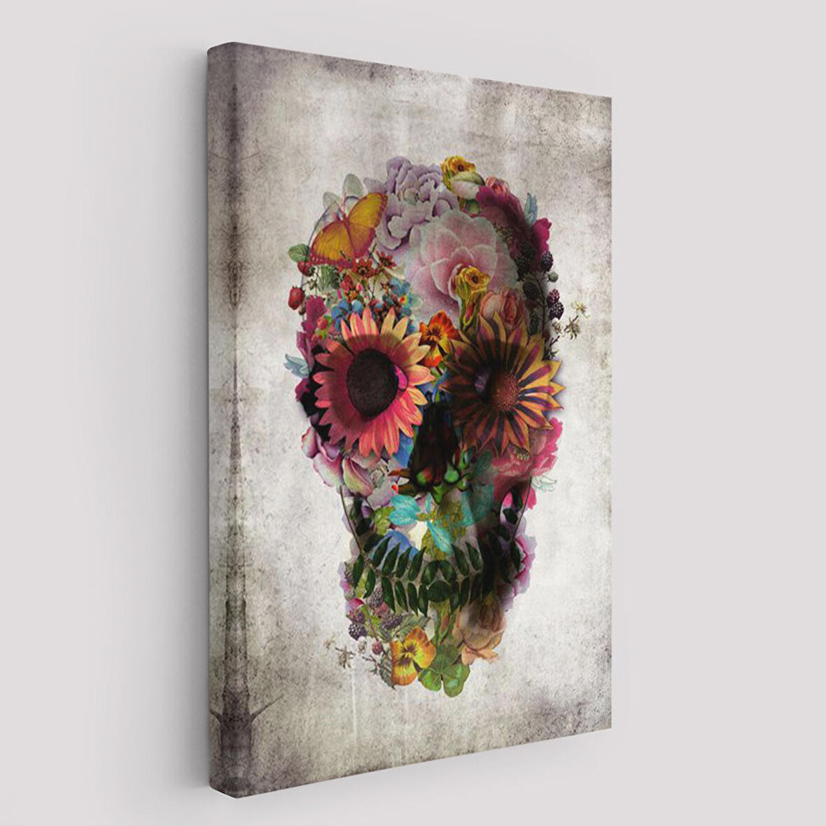 Şeker Kafatası Rengarenk Çiçekli Kafatası Ölülerin Günü Kanvas Tablo-5253