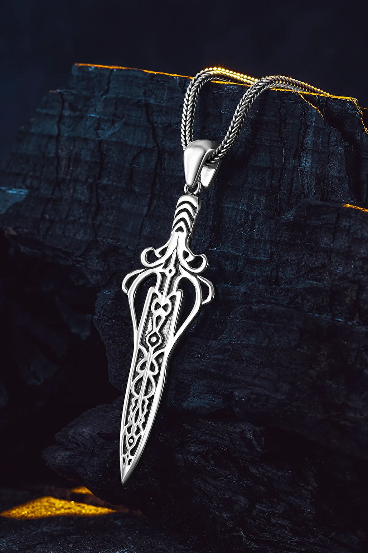 Erkek 925 Ayar Gümüş Viking Kılıcı Kolye Spartalı Savaşçı Temalı Özel Tasarım