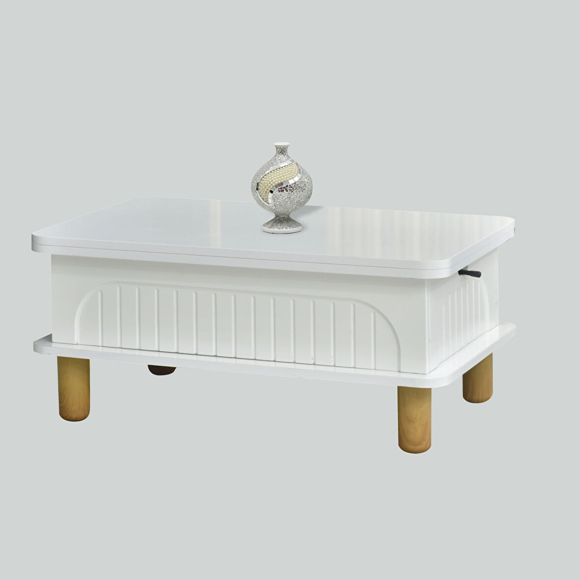 Lidya Akıllı Sehpa Beyaz Renkli Açılır Kapanır 4 Fonksiyonlu Mebran Tasarım 90x60 Cm