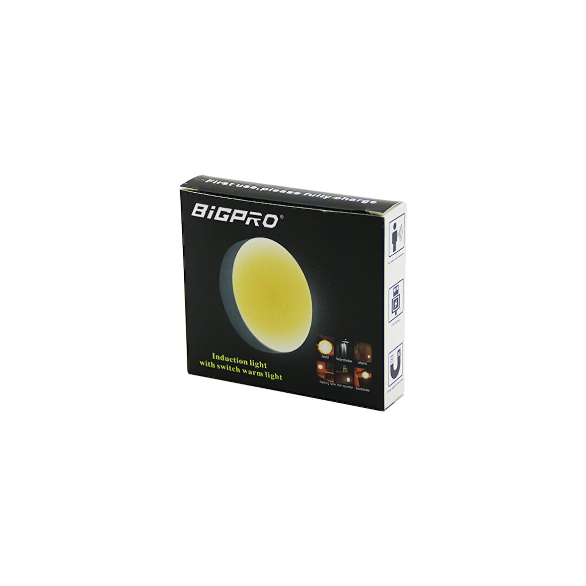 SENSÖRLÜ=0--3MT  USB ŞARJLI  SARI LED YUVARLAK LAMBA ÇAP: 8.3CM - KALINLIK: 2CM (5256)