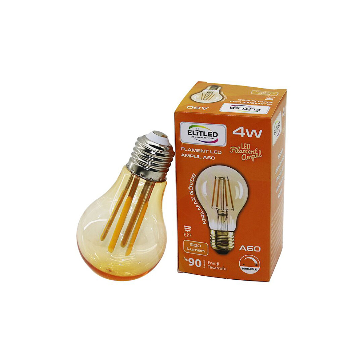 ELİTLED A-60 4W - E27 GOLD COLOR FLAMENT LED RUSTİK AMPUL 500LUMEN KIRILMAZ GÖVDE (5256)