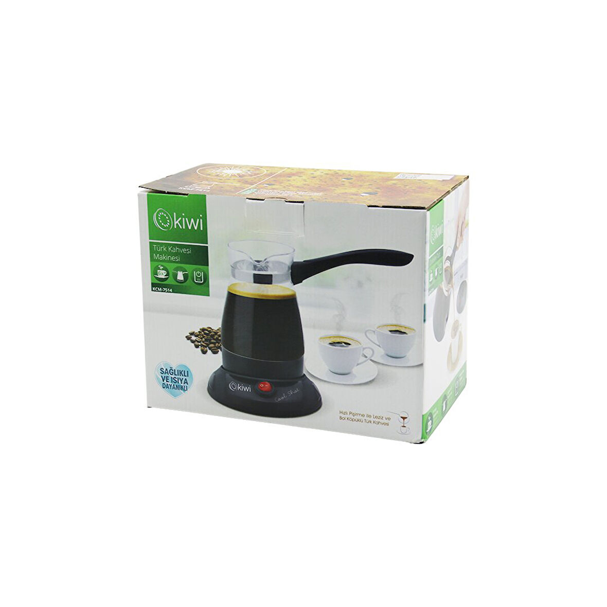 KİWİ KCM-7514 CAM ELEKTRİKLİ CEZVE TÜRK KAHVE MAKİNESİ 360 DERECE DÖNEBİLEN TABAN 6 FİNCAN 1000W 400ML 304 ÇELİK GİZLİ REZİSTANS (5256)