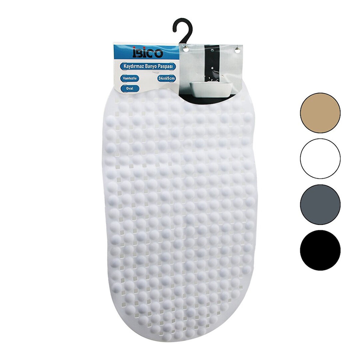 OVAL - PLASTİK KABARTMA TOP DESENLİ - RENKLİ 63PCS VANTUZLU KAYDIRMAZ BANYO - KÜVET PASPASI 34X65CM (5256)