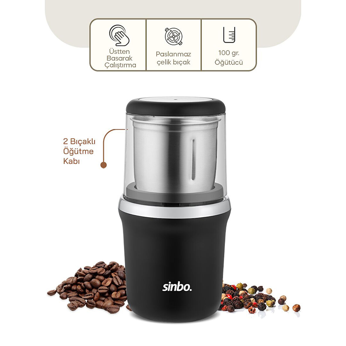 KROM KENAR KAHVE - BAHARAT ÖĞÜTÜCÜ ÇELİK BIÇAK - Ö.HAZNESİ=100GR 200W BAS ÇALIŞTIR KAPAK=MİKA PLS SCM-2997 (5256)