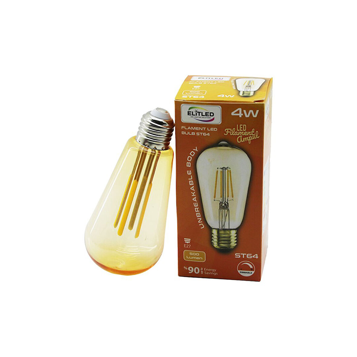 ELİTLED ST-64 4W - E27 GOLD COLOR FLAMENT LED RUSTİK AMPUL 500LUMEN KIRILMAZ GÖVDE (5256)
