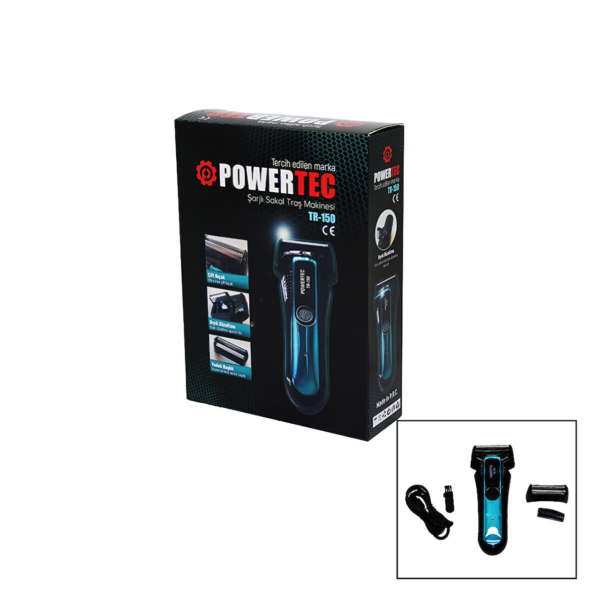 POWERTEC TR-150 ŞARJLI ÇİFT BIÇAK SIFIR SAKAL TRAŞ MAKİNESİ BIYIK DÜZELTME - YEDEK BAŞLIK (5256)