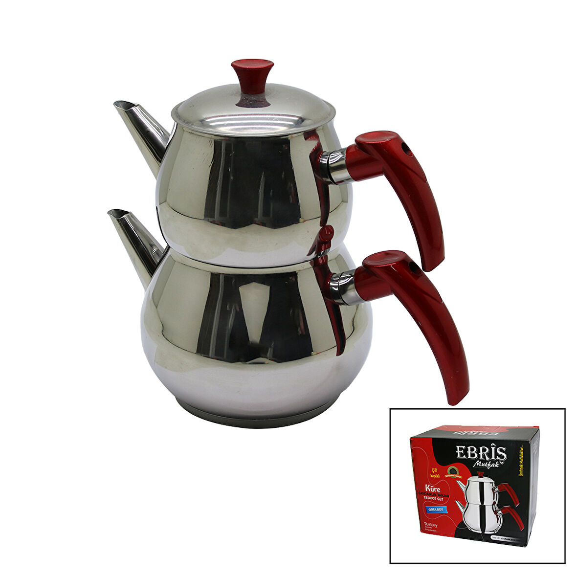 ORTA BOY KÜRE ÇELİK ÇAYDANLIK SETİ ÜST: 1LT - ALT: 1.60LT (5256)