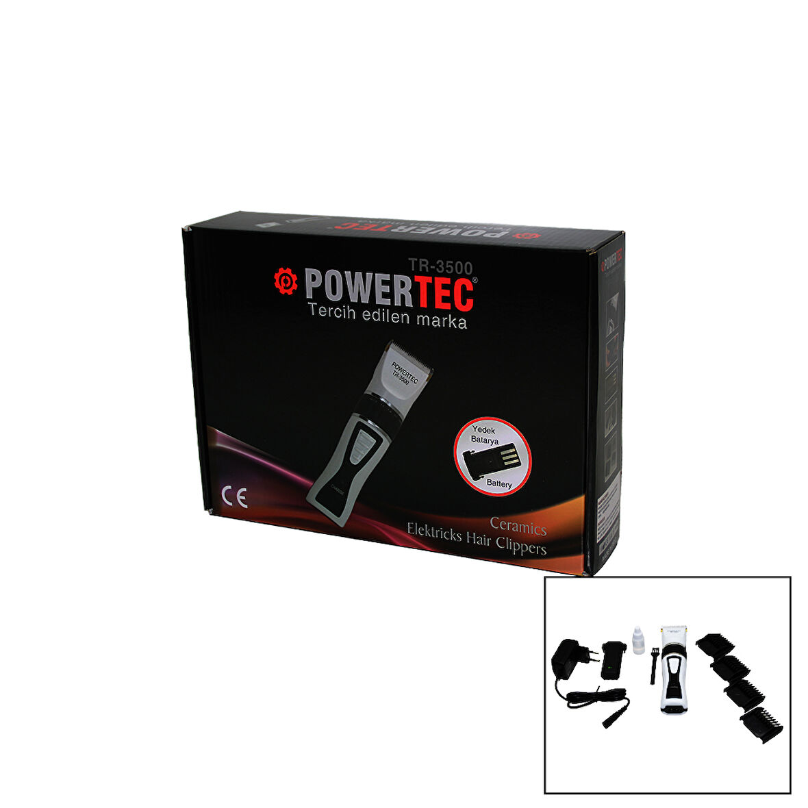 POWERTEC TR-3500 SAÇ KESME TRAŞ MAKİNESİ YEDEK BATARYALI (5256)