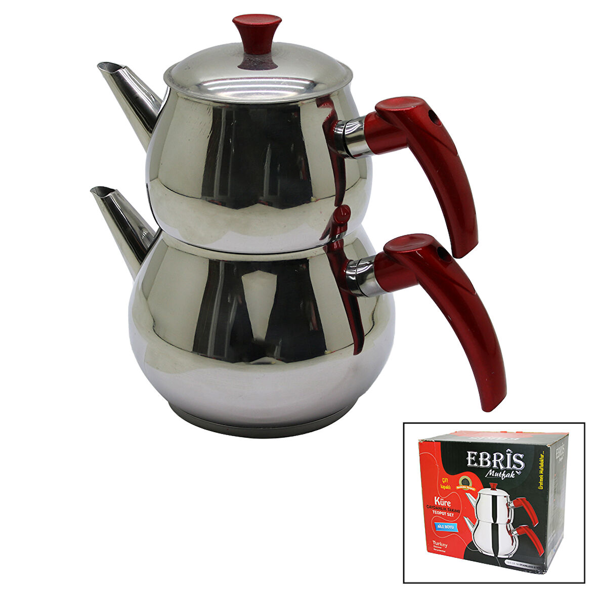 AİLE BÜYÜK BOY KÜRE ÇELİK ÇAYDANLIK SETİ ÜST: 1.2LT - ALT: 2LT (5256)