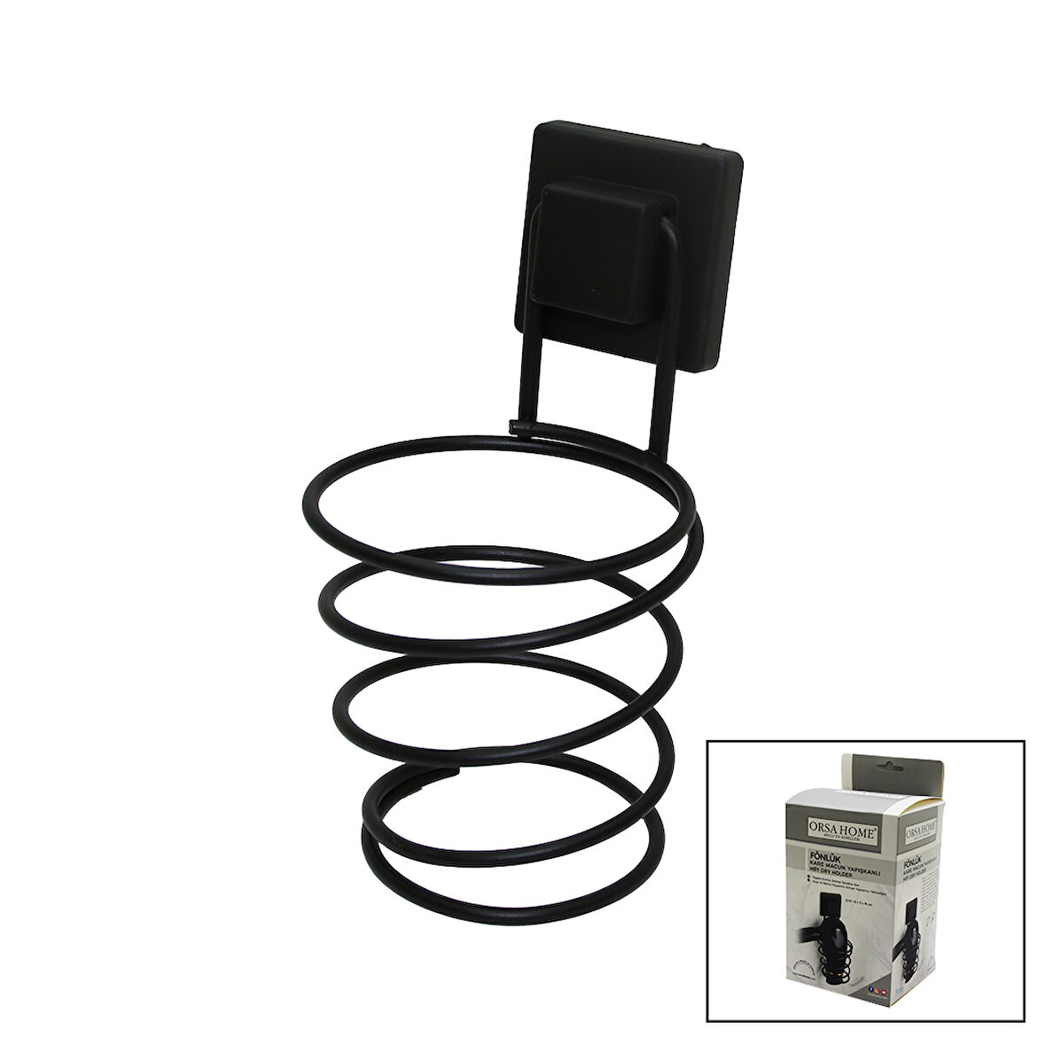 SİYAH - METAL FÖNLÜK FÖN MAKİNE ASKISI KARE MACUN YAPIŞKANLI10X11X15CM (5256)