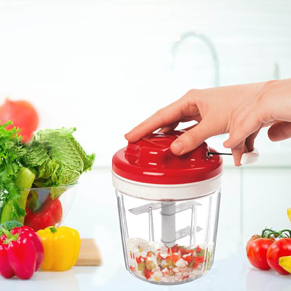 5 Bıçaklı Ipli El Rondosu Pratik Sebze Doğrayıcı (5256)