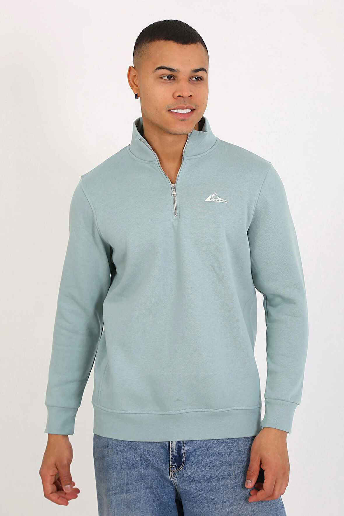 5259-2 Premium Kalite Üç Iplik Yarım Fermuarlı Relax Fit Sweatshırt