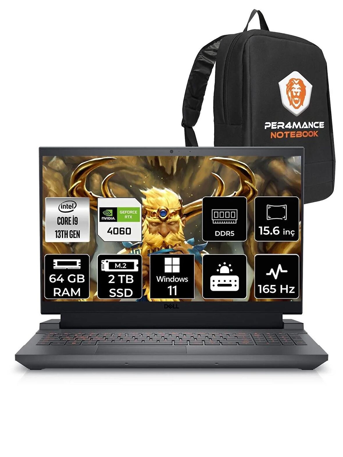 DELL G15 5530 i9 13900HX 64GB 2TB SSD RTX4060/8GB 165HZ 15.6" FHD W11H G55302401017U & PER4 ÇANTA