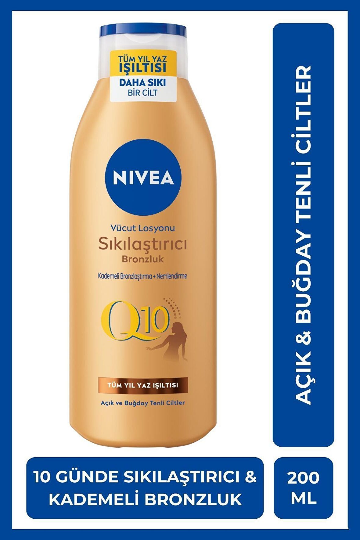 Nivea Q10 Sıkılaştırıcı Ve Bronzlaştırıcı Vücut Losyonu 200ml, Kademeli Bronzluk, 10 Günde Sıkılaştırıcı