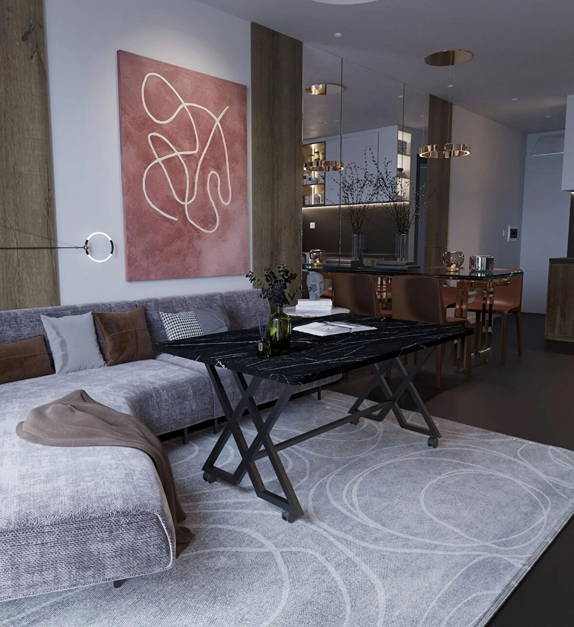 Reyyan Orta Sehpa Siyah Metal Ayak Tekerlekli 60 X100