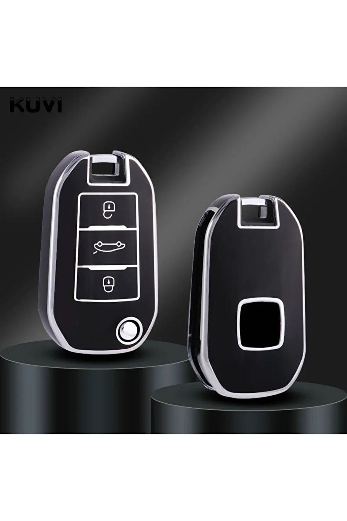 Peugeot 208 Sustalı Parlak Anahtar Kılıfı Siyah Gümüş Renk