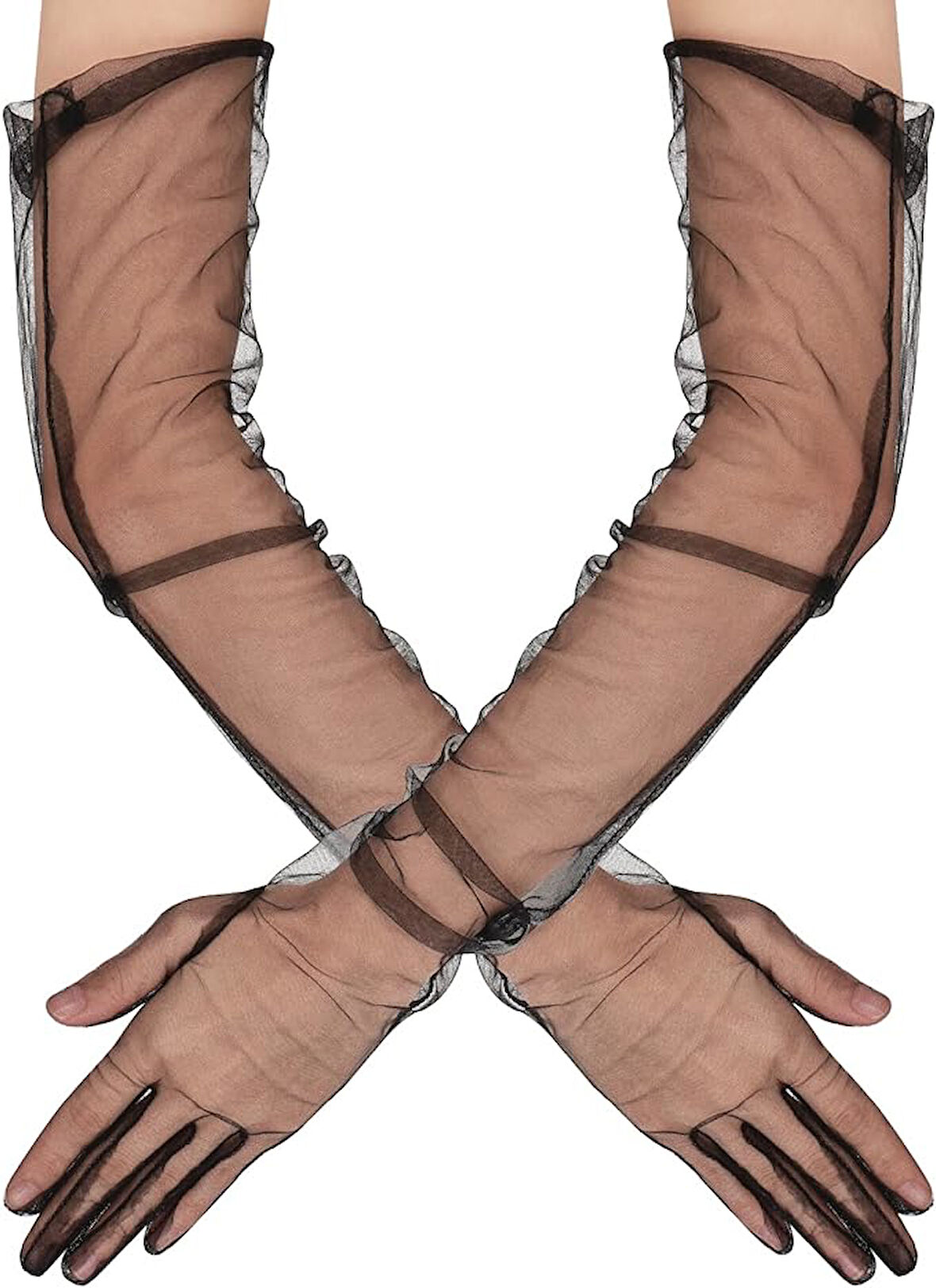 Uzun Boy Likralı Siyah Renk Yetişkin Mega Tül Eldiven 53 cm (5263)