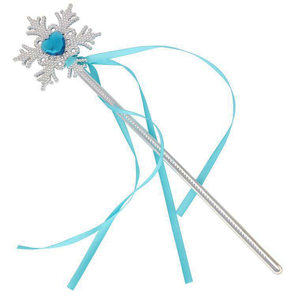 Kar Taneli Mavi Kalp Taşlı Saten Kurdeleli Karlar Ülkesi Elsa Asası Sopası 34 cm (5263)