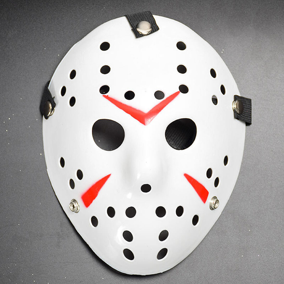 Beyaz Renk Kırmızı Çizgili Tam Yüz Hokey Jason Maskesi Hannibal Maskesi (5263)