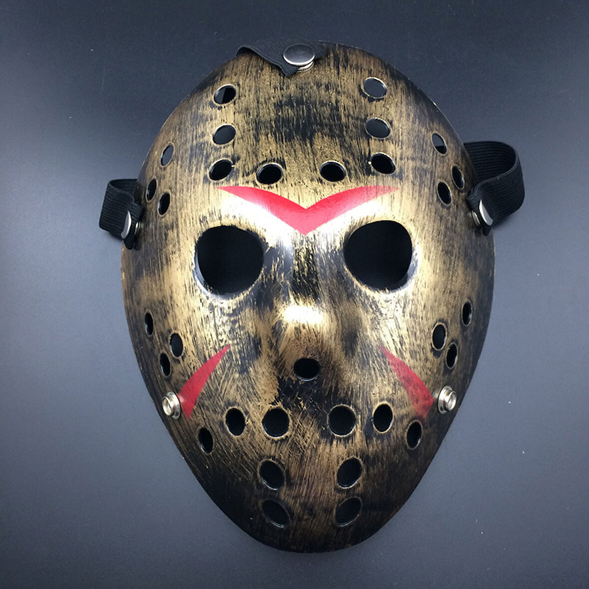 Bakır Renk Kırmızı Çizgili Tam Yüz Hokey Jason Maskesi Hannibal Maskesi (5263)