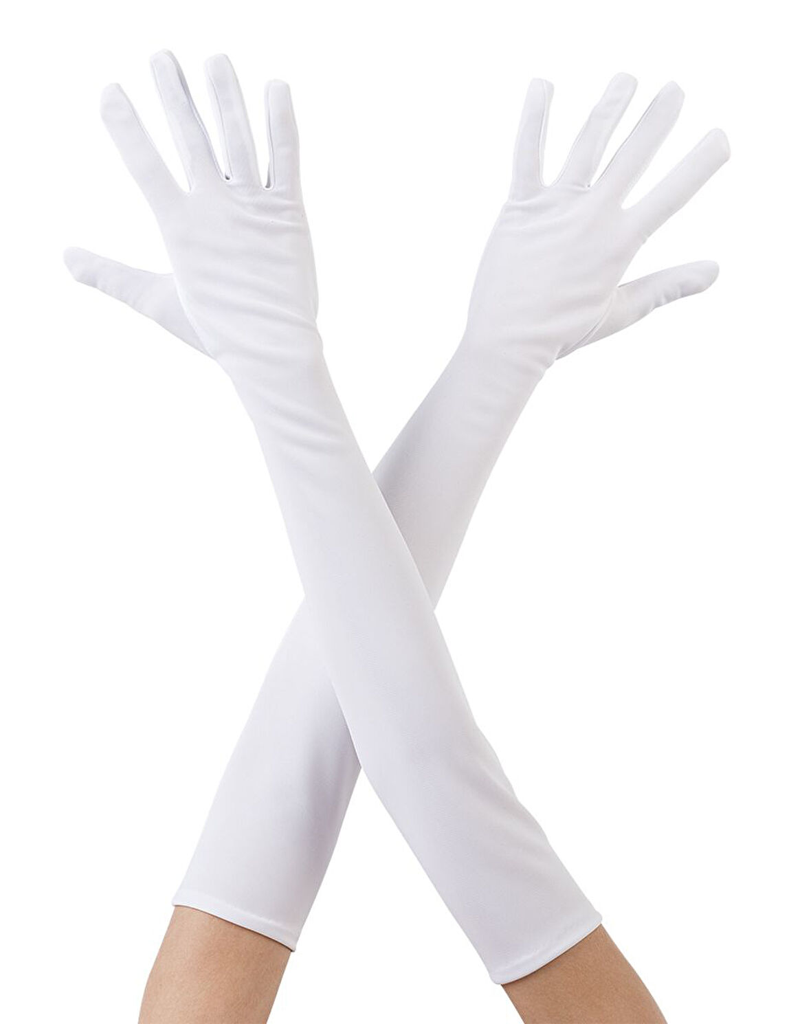 Beyaz Renk Dirseğe Kadar Uzun Kumaş Eldiven 40 cm (5263)