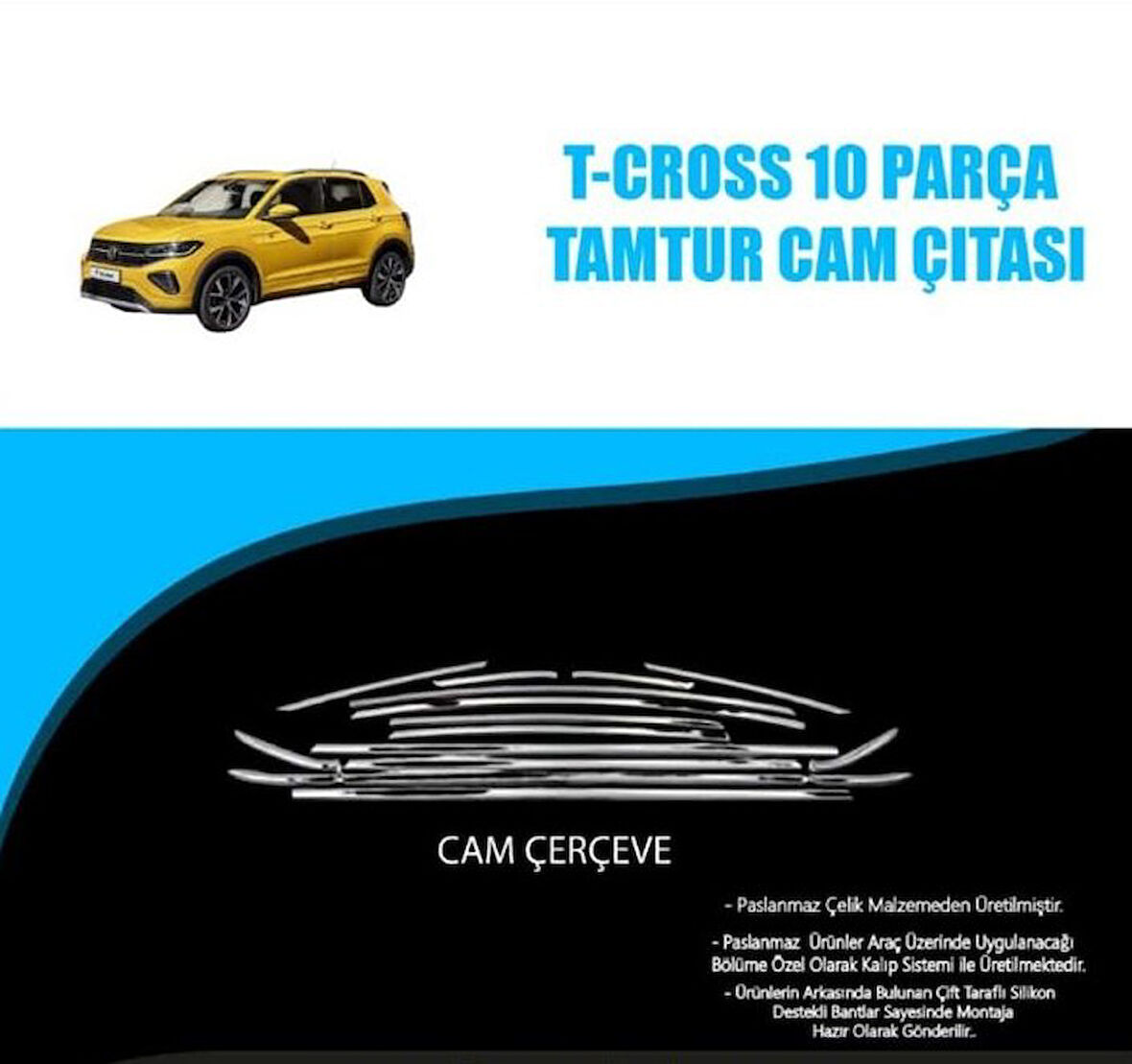 Volkswagen T-CROSS Uyumlu 10 PARÇA Krom Tam Tur Cam Çıtası