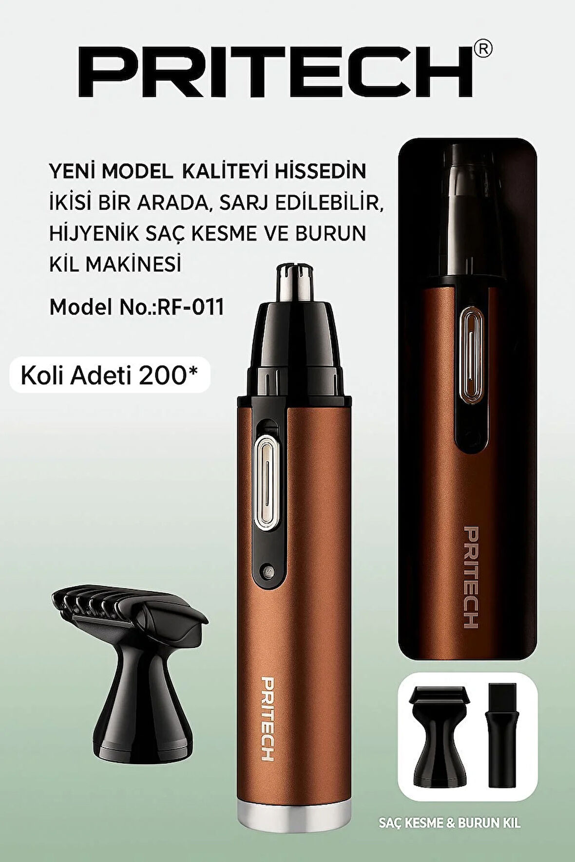 Pritech Rf-011 Kulak Burun Kıl Alma Ense Tüy Burun Şarjlı Tıraş Makinesi (5264)