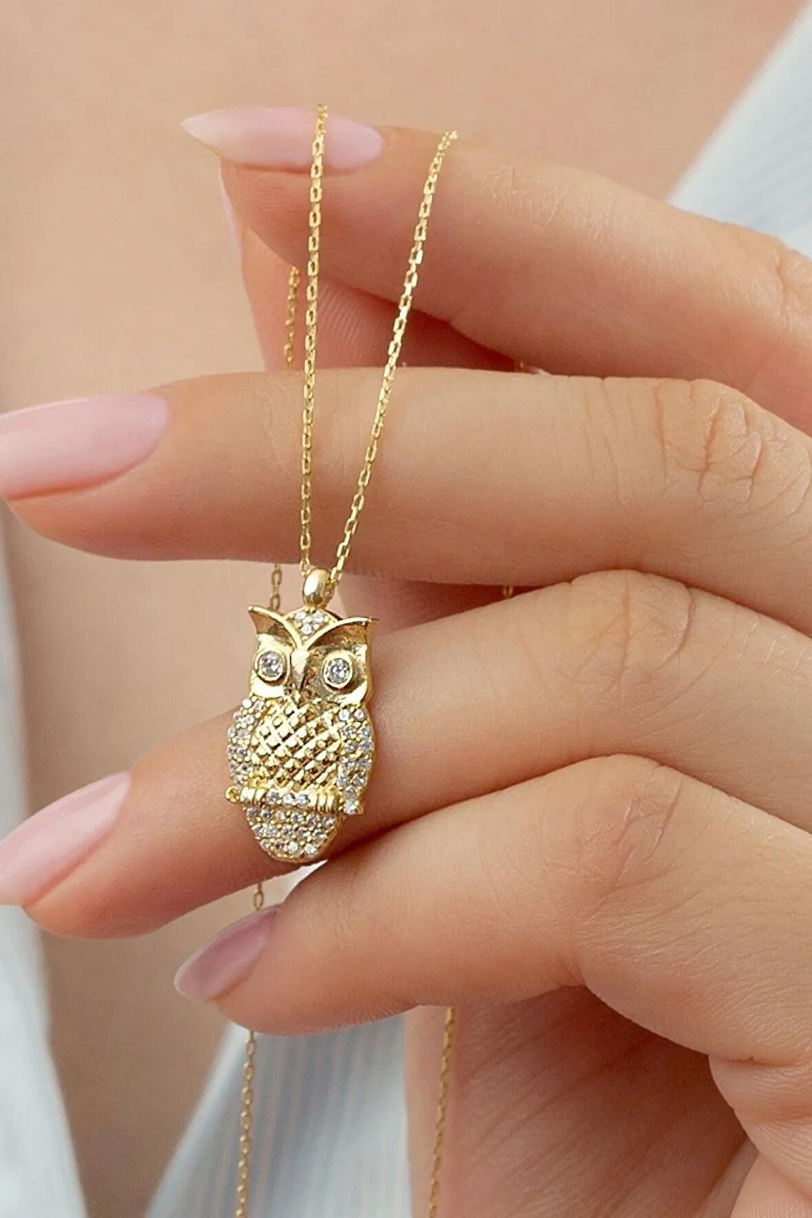 925 Ayar Gümüş Gold Baykuş Kolye