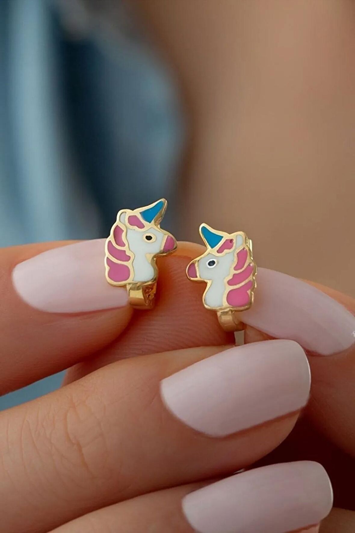 925 Ayar Gümüş Gold Mineli Unicorn Küpe