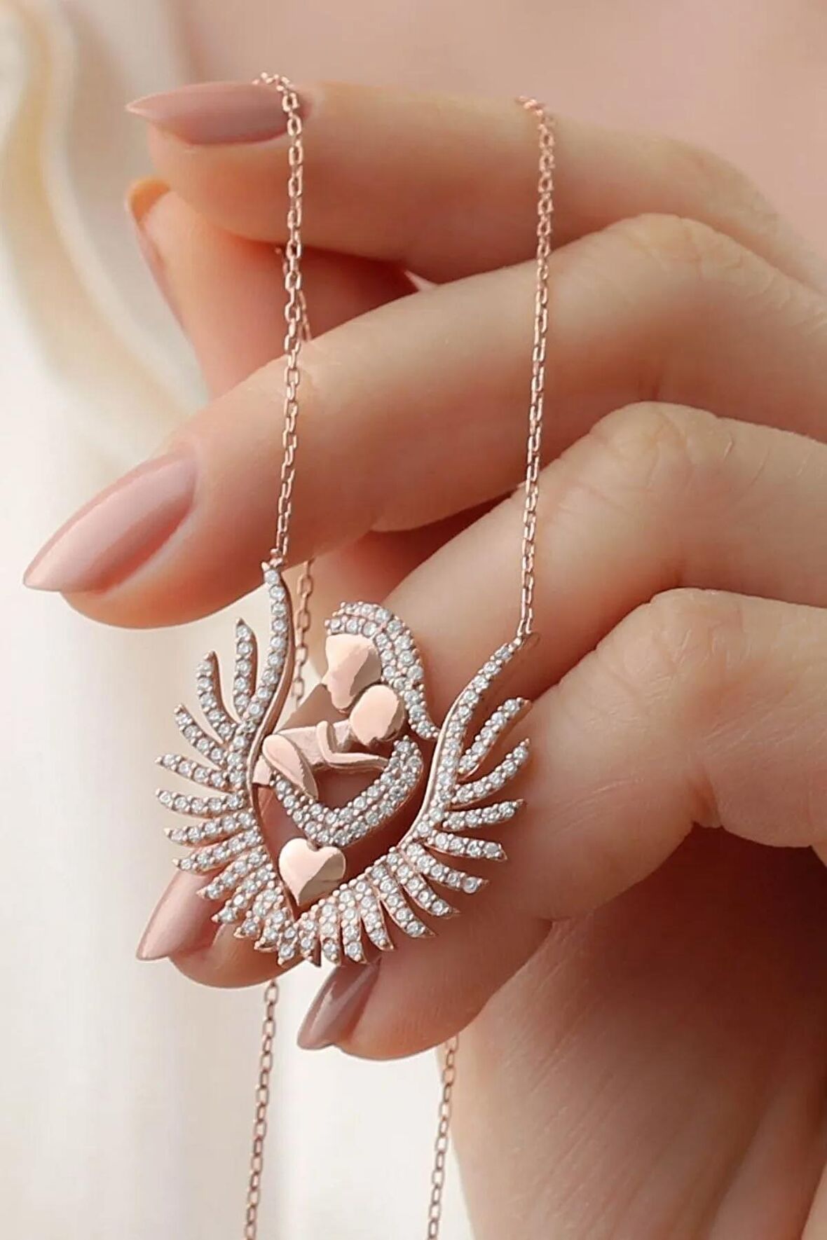 925 Ayar Gümüş Rose Anne Bebek Sevgi Kolye
