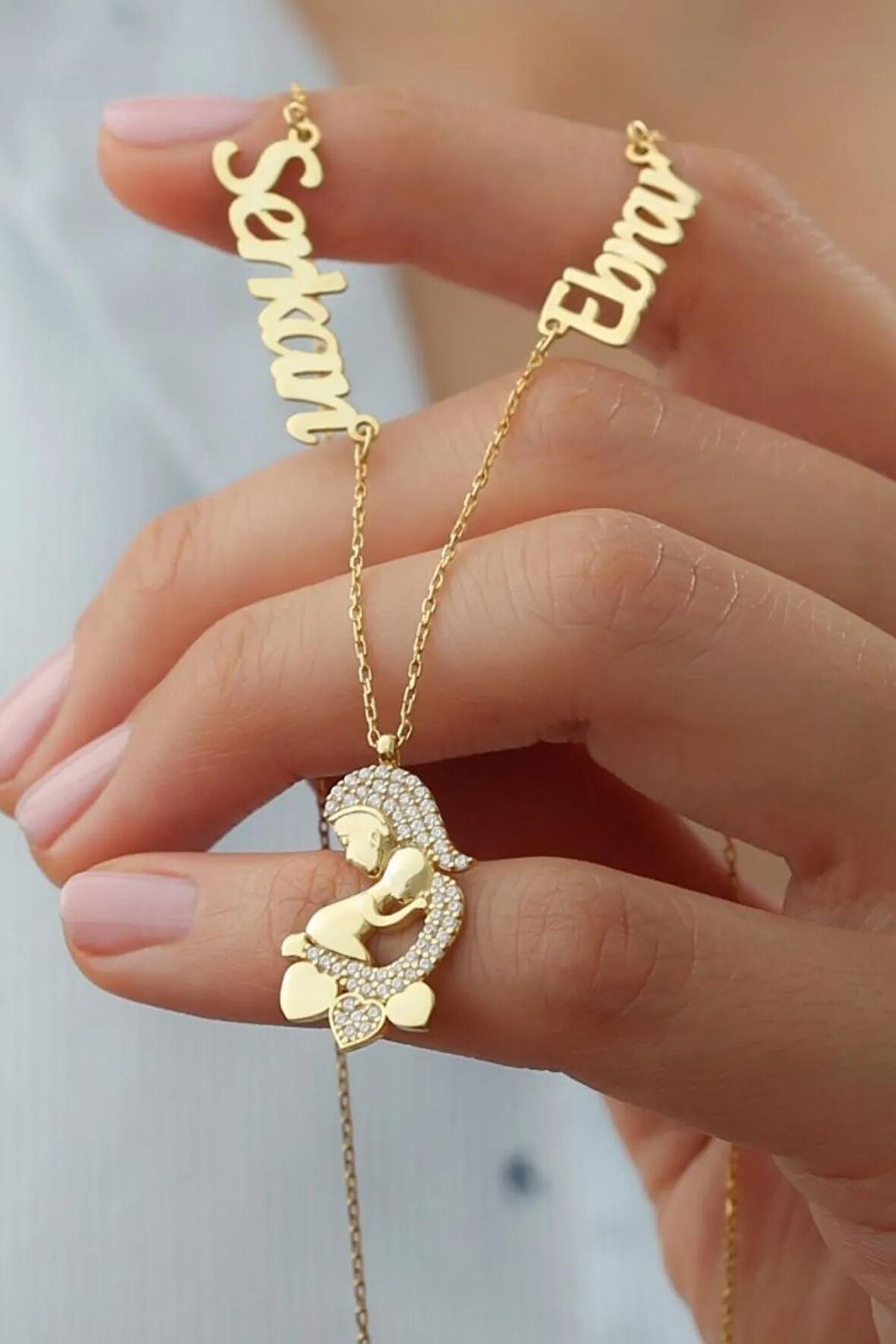 925 Ayar Gümüş Kişiye Özel Isimli Anne Bebek Kolye