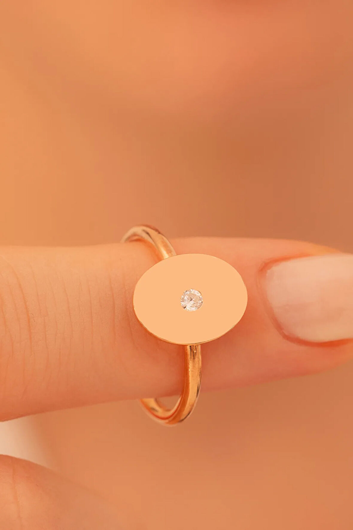 Kadın Gümüş Yüzük - El Işçiliği Rose Kaplama Elips Motifli Zirkon Taşlı Kadın Yüzük