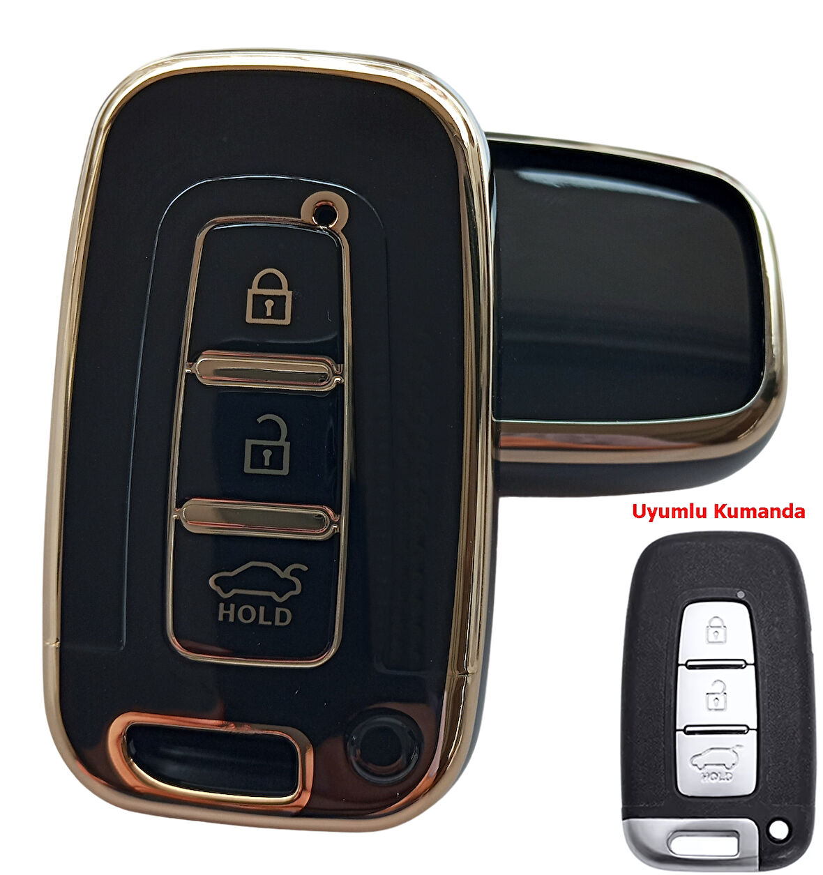 Kia Sportage Rio Soul Optima Sorento Uyumlu Smart Kumanda Kılıfı Oto Anahtarlık 3 Tuşlu Siyah Gold