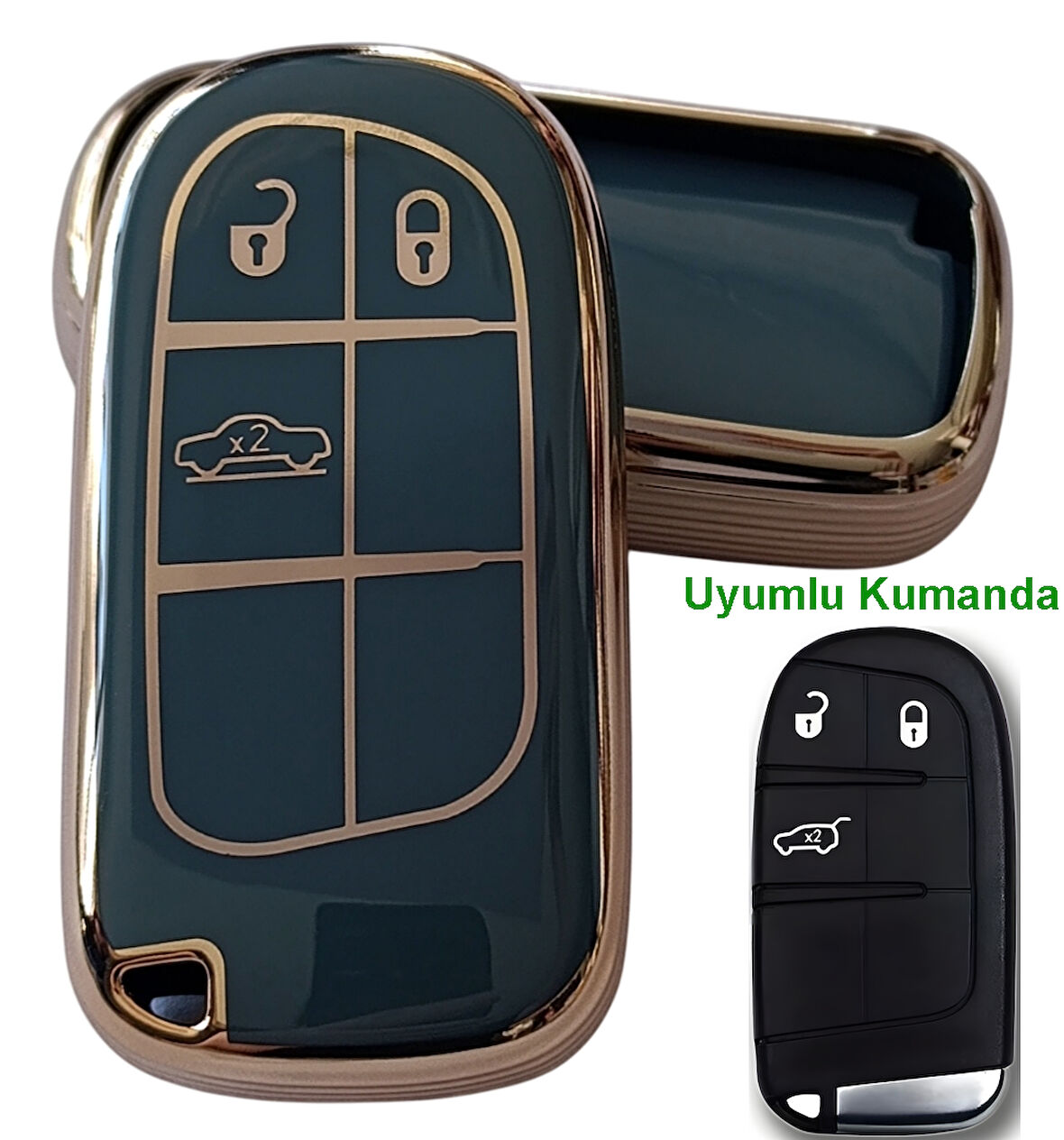 Egea Cross 500 Jeep Dodge Chrysler Uyumlu Smart Kumanda Anahtar Kılıfı Oto Anahtarlık Turkuaz Gold