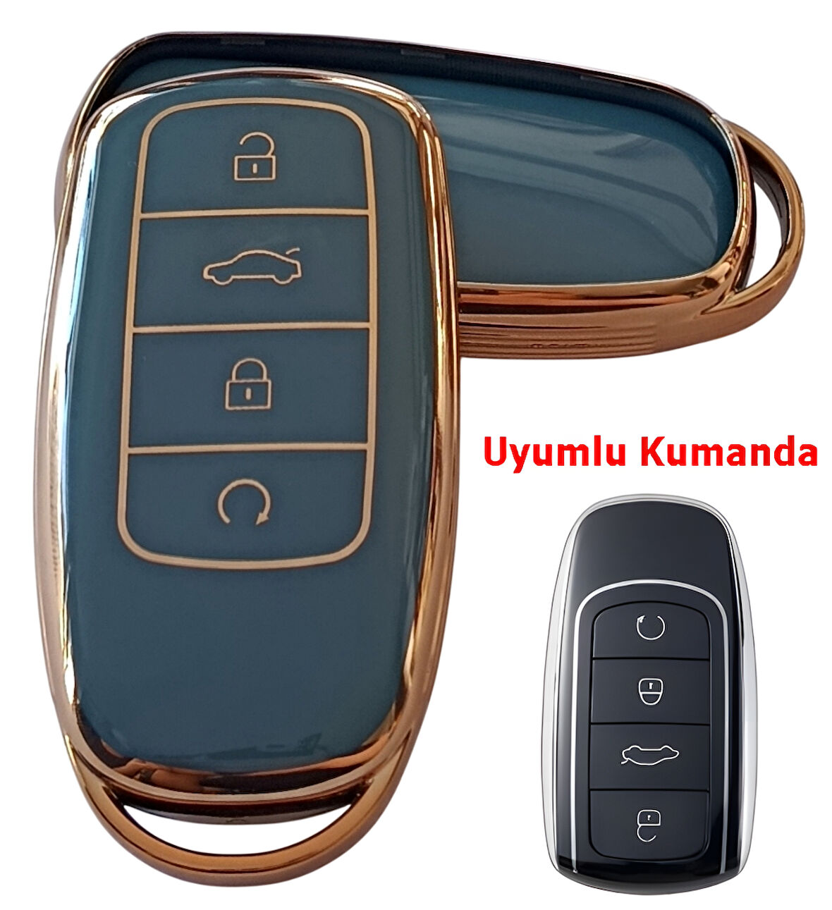 Chery Tiggo 7 Tiggo 8 Omoda 5 Uyumlu Smart Kumanda Anahtar Kılıfı Oto Anahtarlık Turkuaz Gold