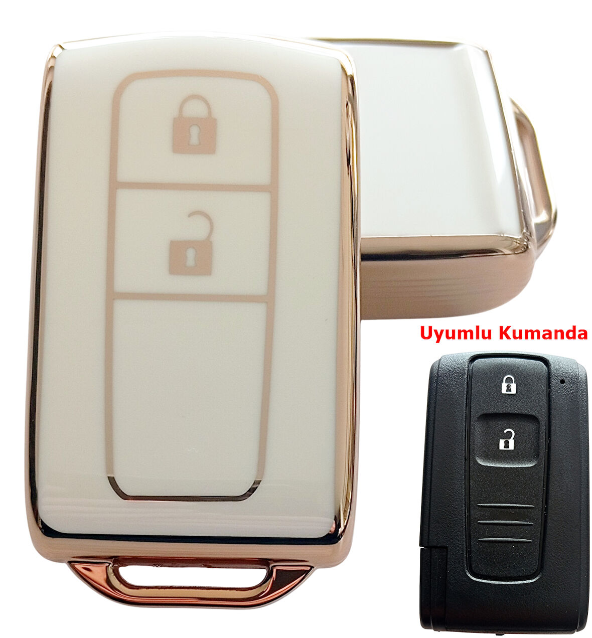 Toyota Corolla Verso Prius Subaru Uyumlu Kumanda Anahtar Kılıfı Oto Anahtarlık 2 Tuş Beyaz Gold