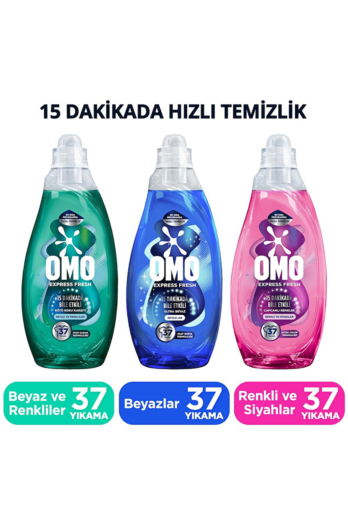 OMO Express Fresh Sıvı Deterjan 1480 ml Ultra Beyaz X1 Renkli Ve Siyahlar X1 Kötü Koku Karşıtı X1