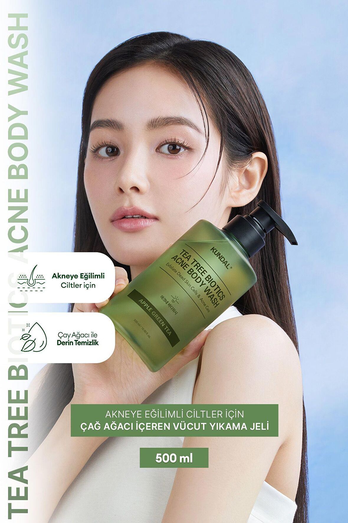 Akne Eğilimli Ciltler İçin Vücut Şampuanı KUNDAL Tea Treebiotics Acne Body Wash (Apple Green Tea)