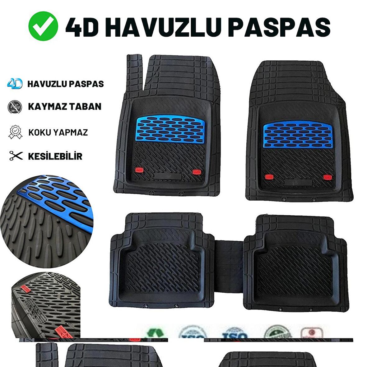 Audi Q7 2021 4d Havuzlu Üniversal Yeni Nesil Pro Paspas Siyah - Mavi