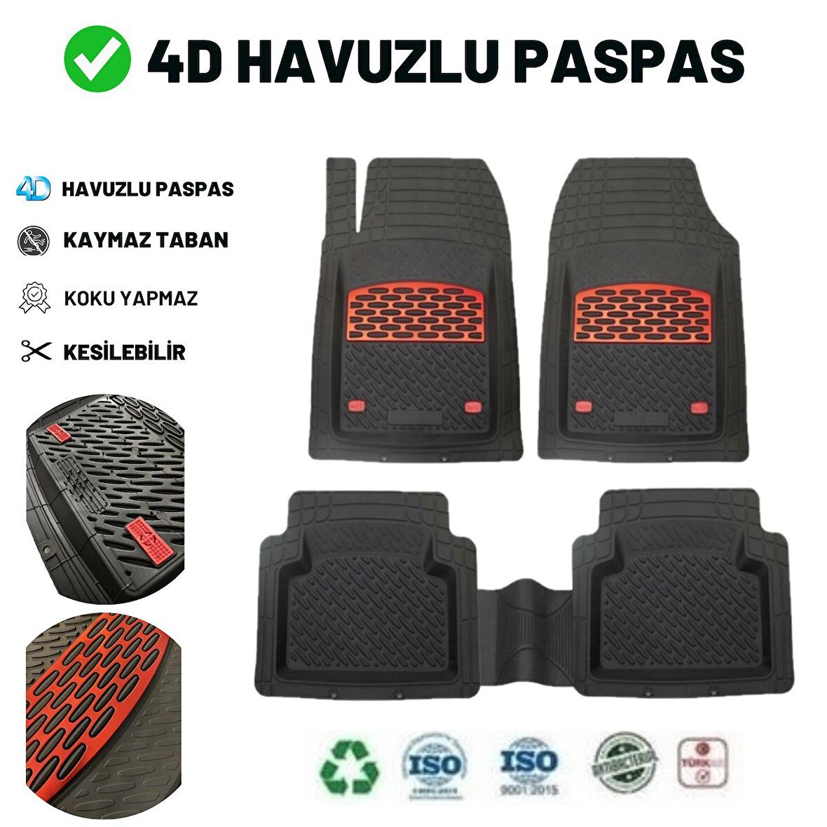 Hyundai Santafe 2005 4d Havuzlu Üniversal Yeni Nesil Pro Paspas Siyah - Kırmızı