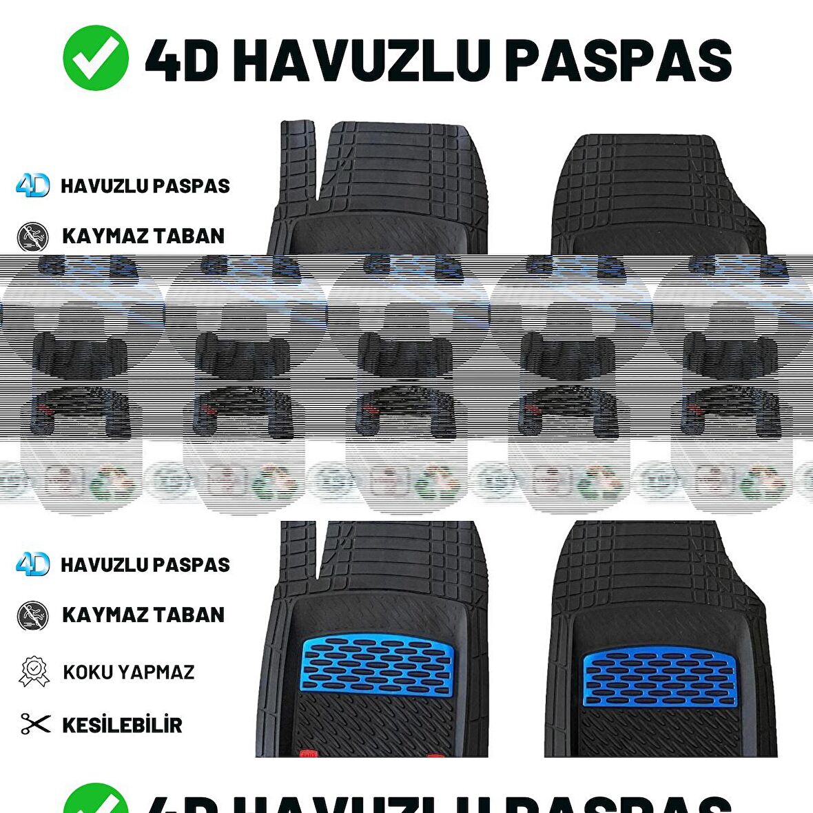 Volkswagen New Beetle 2006 4d Havuzlu Üniversal Yeni Nesil Pro Paspas Siyah - Mavi