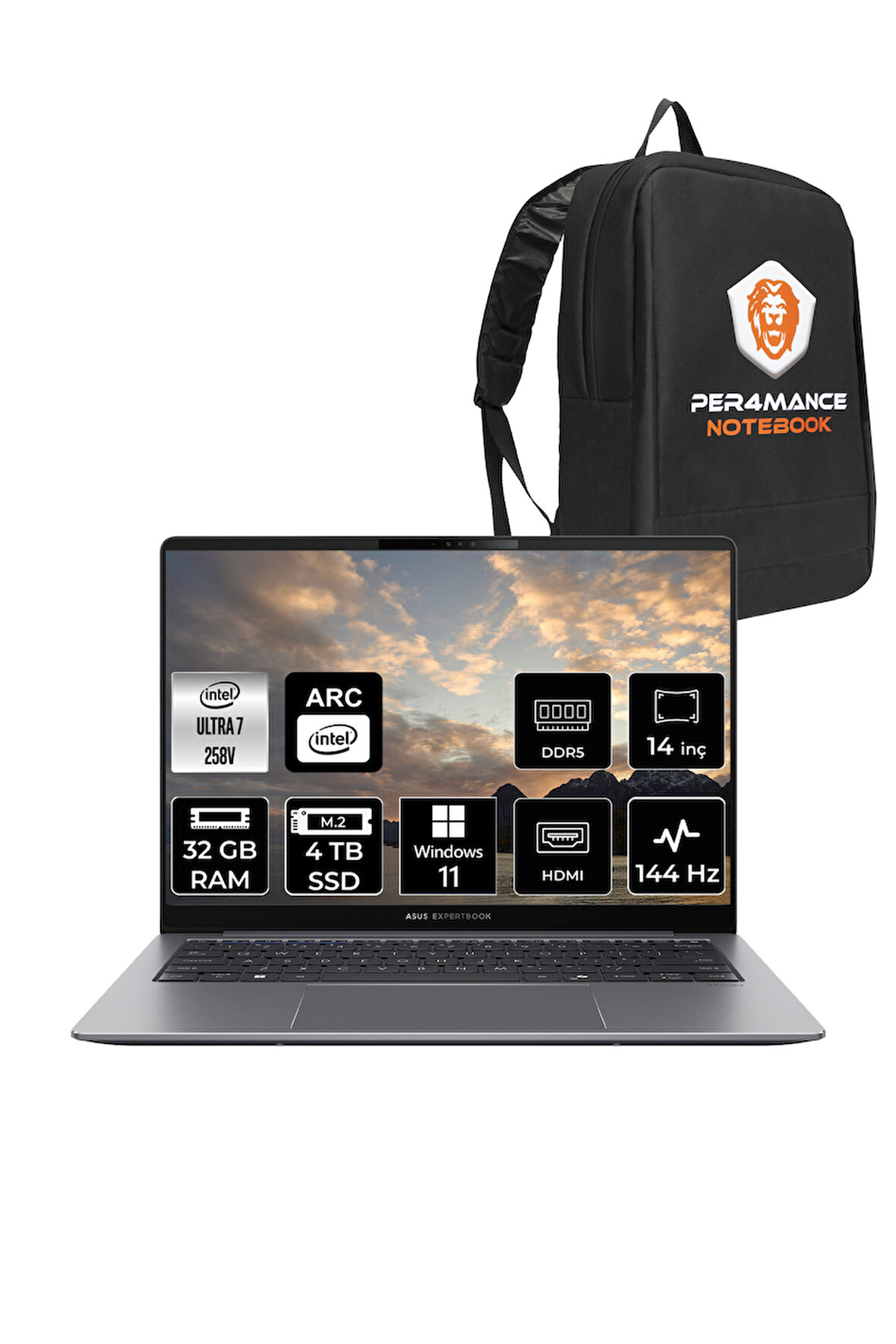 Asus ExpertBook P5 Intel Core Ultra 7 258V 32GB 4TB SSD 14" QHD+ 144Hz W11H Taşınabilir Bilgisayar & PER4 Çanta 